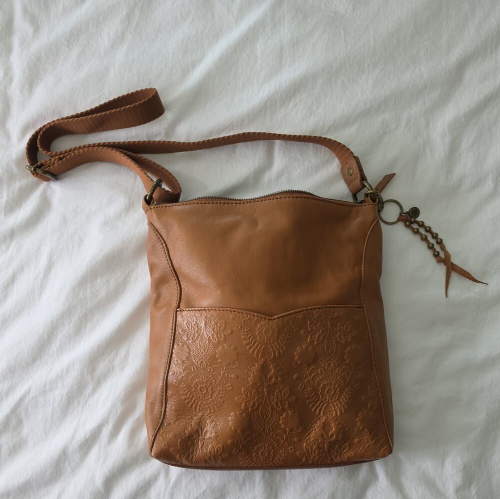 The Sak Brown Solid Embossed Shoulder Bag Medium Genuine Soft Leather